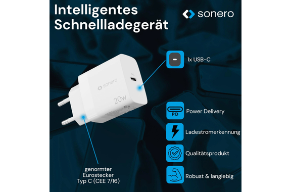 Sonero 20W USB-C PD Charger White image 3
