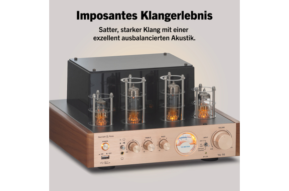 Bennett & Ross TA-70 HiFi Stereo-Verstärker im Röhrendesign Champagner image 3