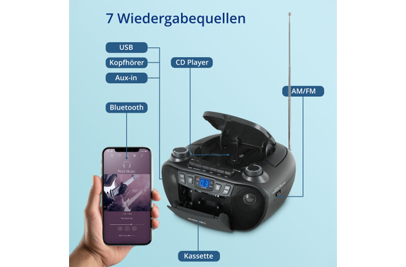 McGrey CDB-1016U BK Boombox With Cassette, Bluetooth and USB image 3