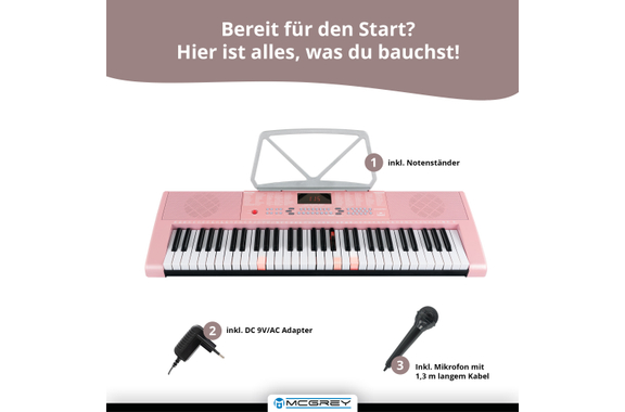 McGrey LK-6120-MIC Keyboard Met Verlichte Toetsen En Microfoon - Roze Tassenset image 3