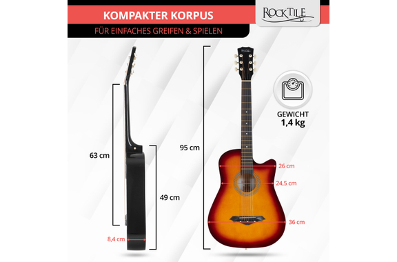 Rocktile WSD-5C-SB Slim Line Westerngitarren Set Sunburst image 3