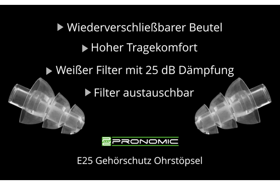 Pronomic E25 Hearing Protection Earplugs 25dB 2x Set image 3