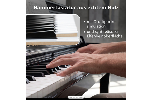 Classic Cantabile UP-1Plus SH Upright E-Piano Schwarz Hochglanz image 3