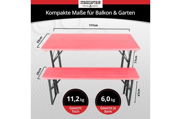 Stagecaptain Hirschgarten Conjunto De Muebles Para Biergarten Para Balcón 117 cm Rosa image 3