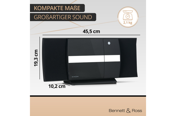 Bennett & Ross Ålesund Vertikal Stereoanlage mit CD/MP3-Player, USB und Bluetooth Schwarz image 3