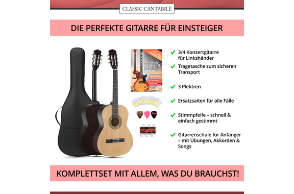 Classic Cantabile Acoustic Series AS-851-L Guitare Classique 3/4 pour Gaucher Set Débutant image 3