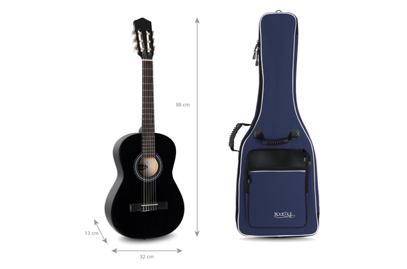 Rocktile Klassik-Gitarrentasche 1/2 - gepolstert mit Rucksackgarnitur Blau image 3