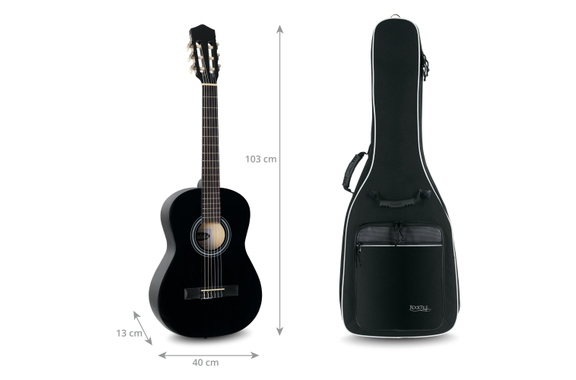 Rocktile Klassik-Gitarrentasche - gepolstert mit Rucksackgarnitur Schwarz image 3
