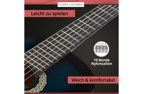 Classic Cantabile Acoustic Series AS-851-BUB 4/4 Guitare Classique Blueburst image 3