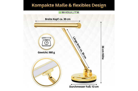 Showlite KW LED Piano Lamp Gold High Gloss image 3