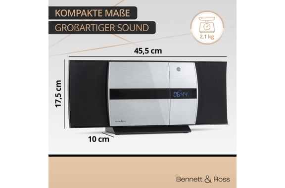 Bennett & Ross Ålesund Vertikal Stereoanlage mit CD/MP3-Player, USB und Bluetooth Silber  - Retoure (Verpackungsschaden) image 3