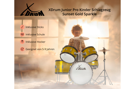 XDrum Junior Pro Kinder Schlagzeug Sunset Gold Sparkle inkl. Schule image 3