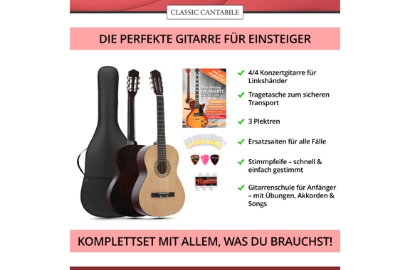 Classic Cantabile Acoustic Series AS-851-L Klassikgitarre 4/4 für Linkshänder Starter Set image 3