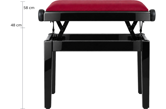 Classic Cantabile Banc De Piano Modèle A Noir Brillant Velours Rouge image 3