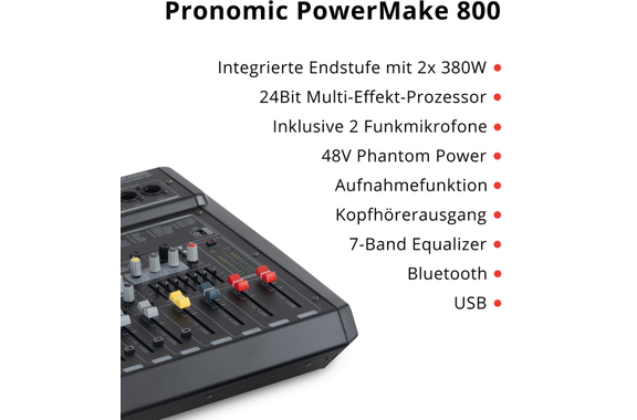 Pronomic Powermake 800 Powermixer con Microfoni Wireless image 3