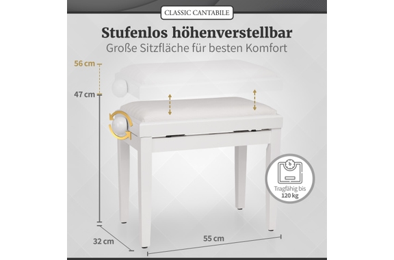 Classic Cantabile Piano Bench White High Gloss image 3