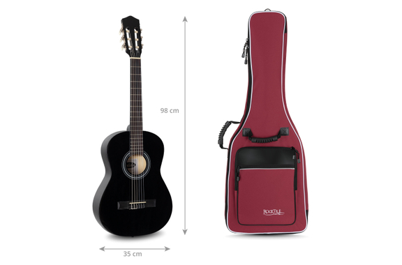 Rocktile Klassik-Gitarrentasche - 3/4 & 7/8 gepolstert mit Rucksackgarnitur Weinrot image 3