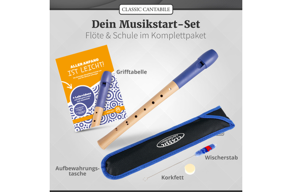 Classic Cantabile Pivella Blokfluit barok blauw SET incl. Blokfluitschool image 3