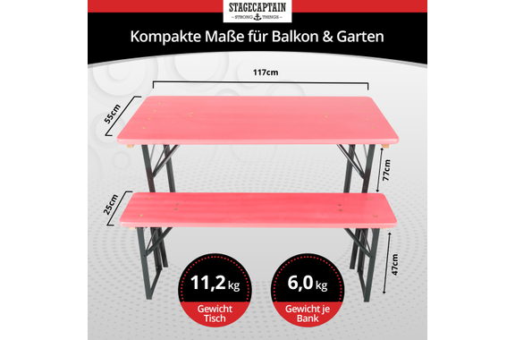Stagecaptain Hirschgarten Set Tavolo Da Birreria Per Balcone 117 cm Rosa 2x Set image 3