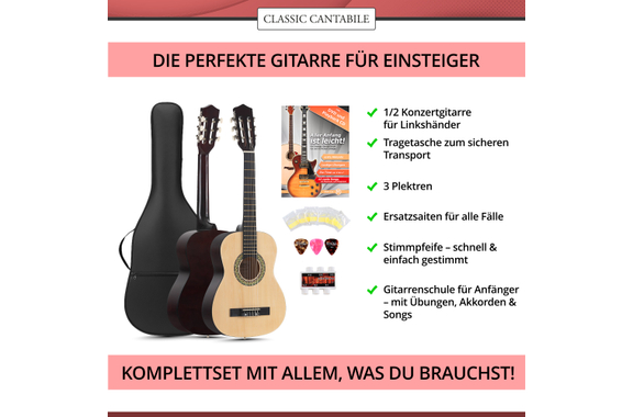 Classic Cantabile Acoustic Series AS-851-L Guitare Classique 1/2 pour Gaucher Set Débutant image 3