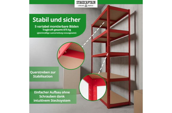 Étagère de Stockage Stagecaptain Heavyrack avec Tablettes en Bois Rouge, max. 875 kg 2x Set image 3