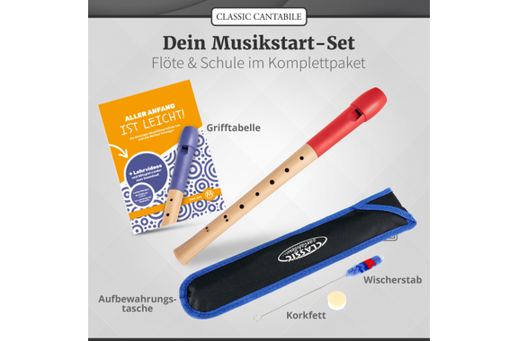 Classic Cantabile Pivella Blockflöte barock rot Set inkl. Flötenschule "Aller Anfang ist leicht" image 3