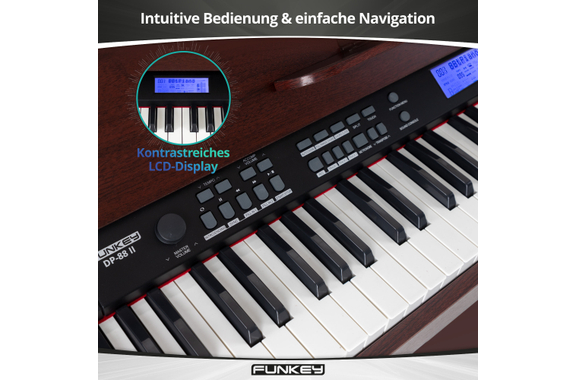 FunKey DP-88 II Digitalpiano bruin Set met Economy Keyboardbank, Koptelefoon en Pianoles image 3