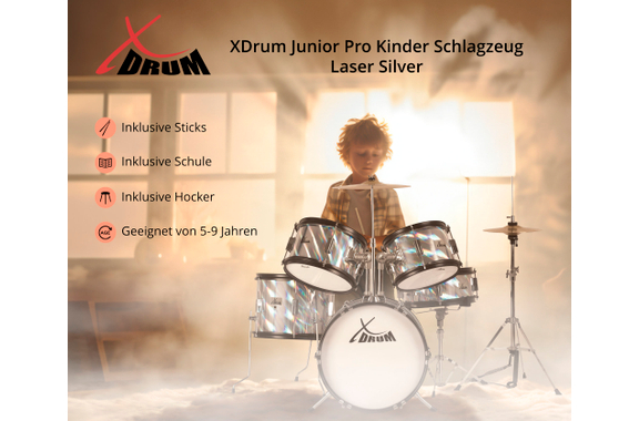 XDrum Junior Pro Kinder Schlagzeug Laser Silver inkl. Schule image 3