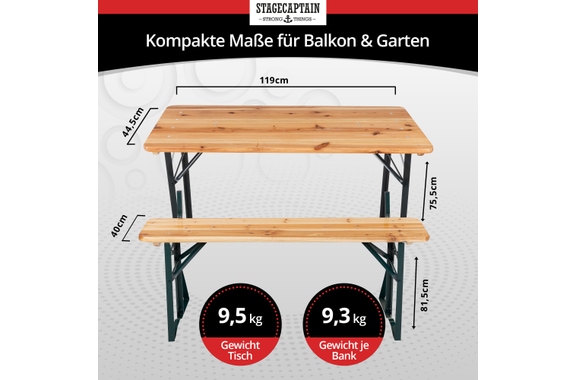 Stagecaptain BBDL-119 Hirschgarten Conjunto De Banco De Cervecería Con Respaldo Para Balcón 119 cm Natural image 3