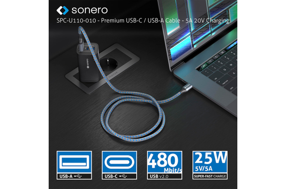 Sonero USB-C A USB-A Cable De Conexión USB 2.0 1m image 3