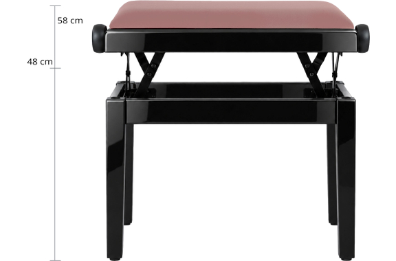 Classic Cantabile Banc De Piano Modèle A Noir Laqué Velours Rosé image 3