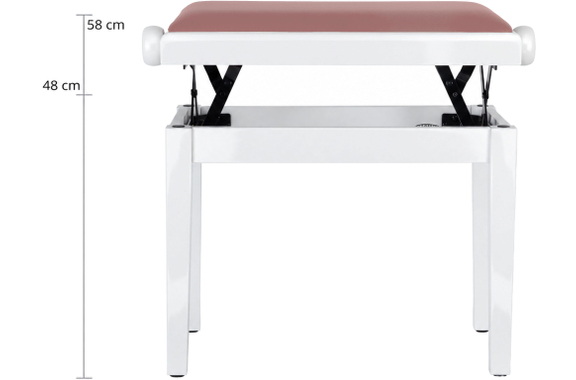 Classic Cantabile Banquette De Piano Modèle A Blanc Laqué Velours Rosé image 3