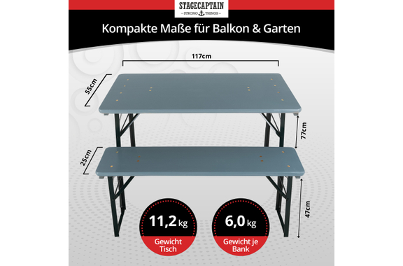 Stagecaptain Hirschgarten Conjunto De Muebles Para Biergarten Para Balcón 117 cm Gris image 3