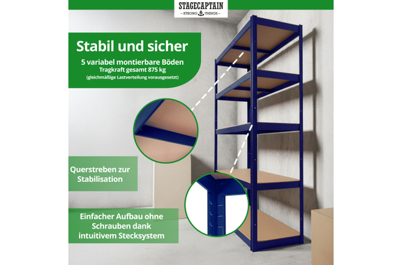 Étagère de Stockage Stagecaptain Heavyrack avec Tablettes en Bois Bleue, max. 875 kg image 3