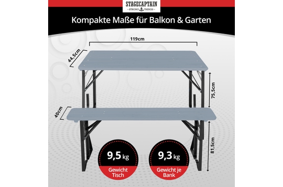Stagecaptain BBDL-119 GY Hirschgarten Conjunto De Banco De Cervecería Con Respaldo Para Balcón 119 cm Gris image 3