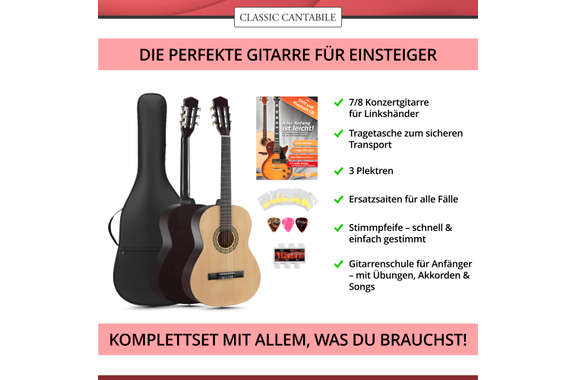 Classic Cantabile Acoustic Series AS-851-L Guitare Classique 7/8 pour Gaucher Set Débutant image 3