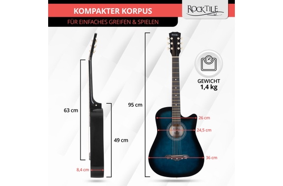 Rocktile WSD-5C-BUB Slim Line Set de Guitares Western Blueburst image 3