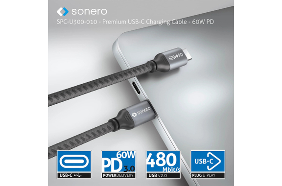 Sonero Cable De Carga USB-C A USB-C 60W Gris/Negro 1,0 m image 3