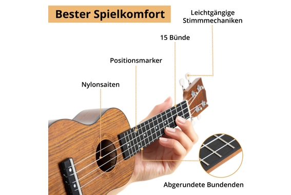 Classic Cantabile Sopran Ukulele Walnuss Set inkl. Ukulelenschule image 4