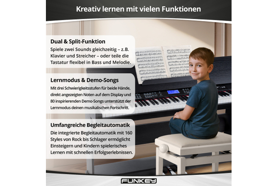 FunKey DP-88 II Digitalpiano zwart set met keyboardbank, koptelefoon en pianoles image 4