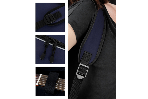 Rocktile Klassik-Gitarrentasche - gepolstert mit Rucksackgarnitur Blau image 4
