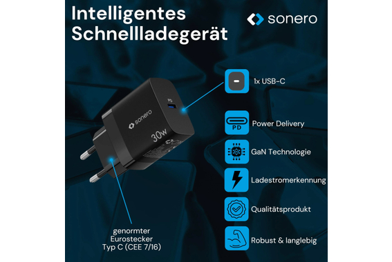 Sonero 30W Adattatore Di Alimentazione USB-C GaN PD Nero image 4
