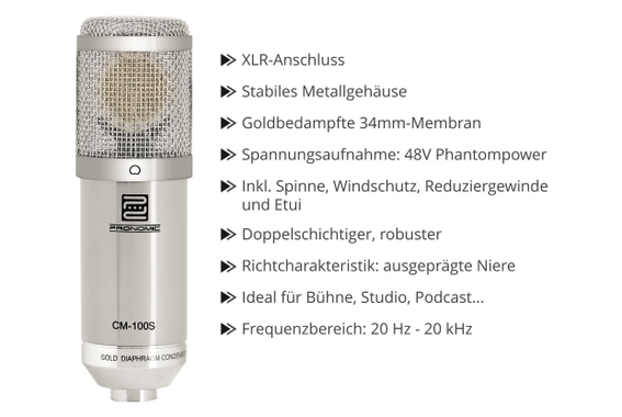 Pronomic CM-100S Studio Großmembranmikrofon inkl. Spinne & Windschutz Silber  - Retoure (Zustand: sehr gut) image 4