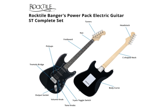 Set Guitares Électriques Rocktile Banger's Powerpack Noir incl. Ampli, Housse, Accordeur, Câble, Sangle, Cordes et Cours incl. CD/DVD image 4