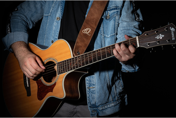 Sangle De Guitare Ortega OSSU-40 En Cuir Velours Cognac image 4