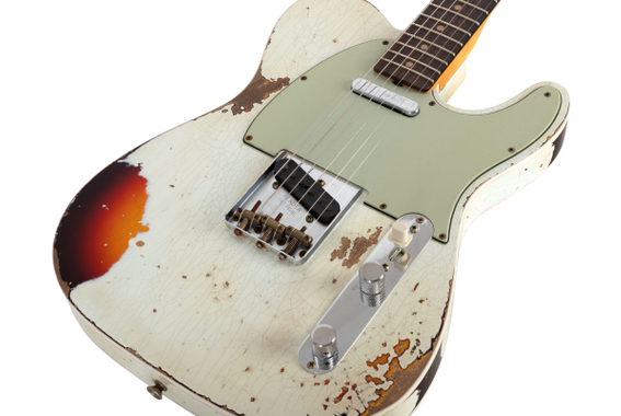 Fender Custom Shop 1960 Telecaster Custom Heavy Relic Aged Olympic White over Chocolate 3-Tone Sunburst image 4