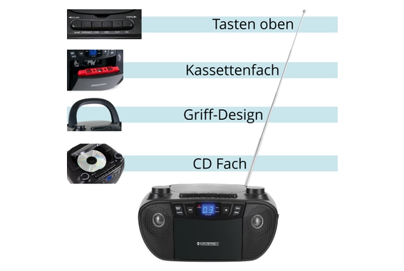 McGrey CDB-1016U BK Boombox Met Cassette, Bluetooth En USB image 4