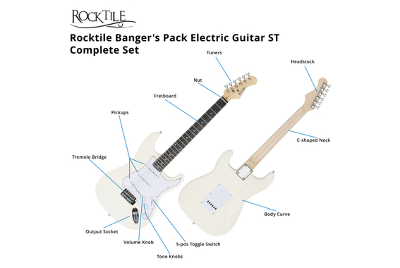 Pack Rocktile Banger's Set Guitares Électriques White incl. Amplificateur, Housse, Accordeur, Câble, Sangle, Cordes et Cours incl. CD/DVD image 4