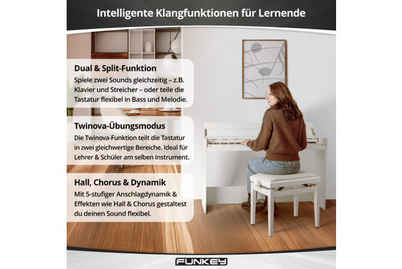 FunKey DP-1088 WM Digitalpiano Weiß matt Set inkl. Bank, Kopfhörer und Schule image 4