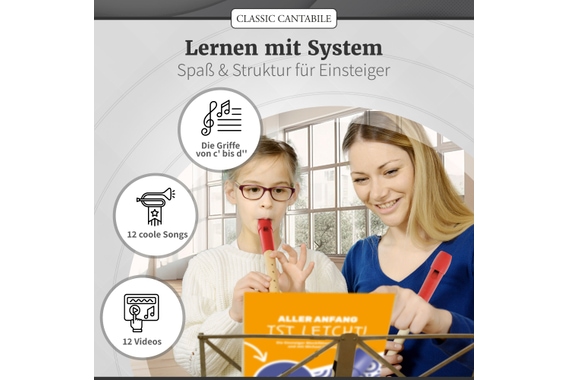 Classic Cantabile Pivella Flûte à Bec Allemande Rouge Set incl. Méthode "Aller Anfang ist leicht" image 4